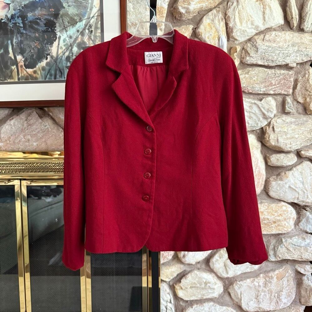 Gianni womens plus red 100% wool blazer